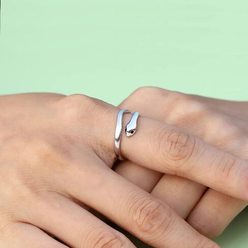 925-Sterling-Silver Snake Ring for Women - Open Adjustable Cobra Snake Rings,Plated with White Gold Cute Animal Toe Ring Fashion Jewelry in Kuwait