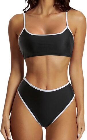 SUUKSESS Women High Waisted 2 Piece Bikini Set Cheeky High Cut Bandeau Swimsuit in Saudi Arabia
