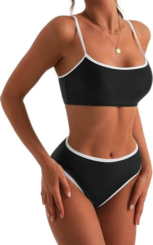 SUUKSESS Women High Waisted 2 Piece Bikini Set Cheeky High Cut Bandeau Swimsuit in Saudi Arabia