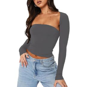 zhaistar Women’s Long Sleeve Crop Tops 2 Piece Bolero Shrug Cutout Slim Fit Y2K T-Shirt Fall Basic Tees Streetwear