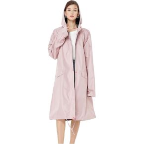 Freesmily Women Long Raincoat Waterproof Rain Jacket with Hood Zipper and Pockets Outdoors
