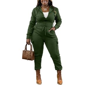 Yeshire Women's Two Piece Outfits Sweatsuits Zip-up Hoodie Jacket Casual Cargo Jogging Set Tracksuit Set with Pockets
