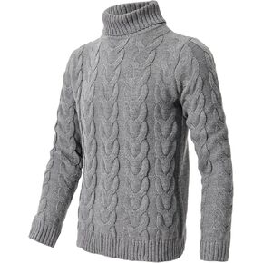 Snullo Men's Cable Knit Turtleneck Sweater Ribbed Slim Fit Solid Pullover Sweaters