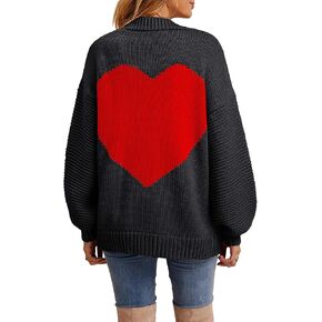 Nulibenna Women Knitted Heart Patch Open Front Long Sleeve Chunky Oversized Cardigan Sweater Loose Valentine Outerwear Coat in Kuwait
