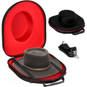 Qriocioa Cowboy Hats Proof Box for Travel - Crush Proof Cowboy Hat Case Box Carrier Case Protects up to 2 Cowboy Hats for Stetson with ID Slot, Carrying Handle, Adjustable Carry Strap - Large in Kuwait