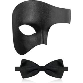 IncreDecor Masquerade Mask for Men Phantom of The Opera Half Face Mask with Bowtie – Halloween Masquerade Mardi Gras Party