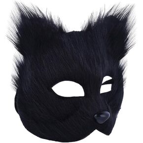 Cat Fox Mask Faux Fur Fox Mask Furry Half Face Mask Fancy Dress Eye Mask Animal Cosplay Halloween Costume Prop Women Girl