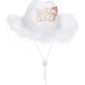JUSTOTRY Birthday Queen Cowboy Hat - Birthday Outfit Gifts for Women Cowgirl Hats with Wide Brime for Birthday Decorations White, White, one size in Kuwait