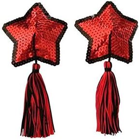 leomoste Reusable Silicone Sequin Adhesive Nipple Cover Pasties Bra with Tassel Star Pasties Adhesive Nipple Cover