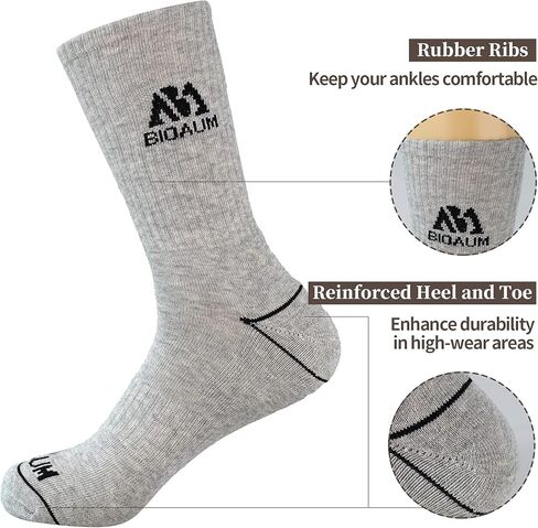 BIOAUM Men's Cushioned Crew Socks 5-6 Pairs Hiking Work Running Athletic Cotton Sports Wicking in Kuwait