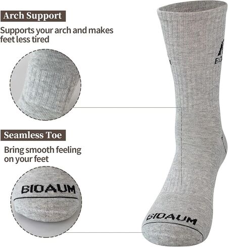 BIOAUM Men's Cushioned Crew Socks 5-6 Pairs Hiking Work Running Athletic Cotton Sports Wicking in Kuwait