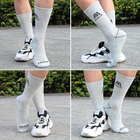 BIOAUM Men's Cushioned Crew Socks 5-6 Pairs Hiking Work Running Athletic Cotton Sports Wicking in Kuwait