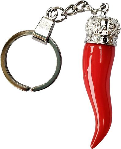 Italian Red Horn with Silver Chain Keychain – Key Rings & Fobs Chili Pepper Charm for Rear View Mirror in Saudi Arabia