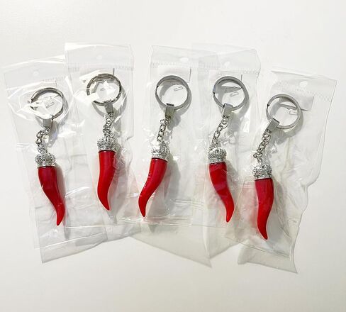 Italian Red Horn with Silver Chain Keychain – Key Rings & Fobs Chili Pepper Charm for Rear View Mirror in Saudi Arabia