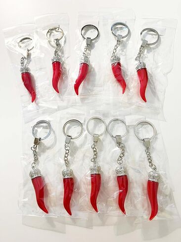 Italian Red Horn with Silver Chain Keychain – Key Rings & Fobs Chili Pepper Charm for Rear View Mirror in Saudi Arabia