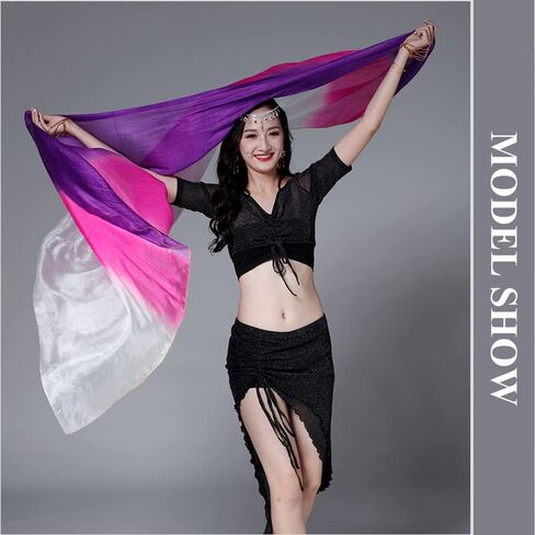 حجاب حريري للرقص الشرقي للسيدات أوشحة يدوية متدفقة بألوان صبغ تدريجية 2.5*1.14 متر in Kuwait