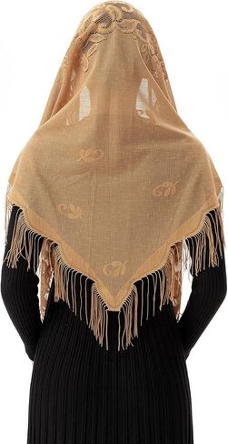 PAMOR Triangle Catholic Church Veil Chapel Veil Scarf Mantilla Veils Wrap Shawl Mass Head Covering with Fringe Trim in Saudi Arabia