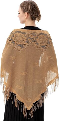 PAMOR Triangle Catholic Church Veil Chapel Veil Scarf Mantilla Veils Wrap Shawl Mass Head Covering with Fringe Trim in Saudi Arabia