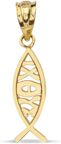 14k Yellow Gold Ichthus Ichthys Christian Vertical Fish Charm Pendant in Saudi Arabia