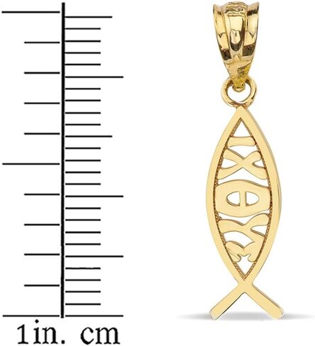 14k Yellow Gold Ichthus Ichthys Christian Vertical Fish Charm Pendant in Saudi Arabia