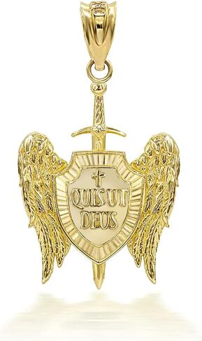 Certified 10k Gold Saint Michael Archangel Wings Cross Sword Shield"QUIS UT DEUS" Pendant in Saudi Arabia