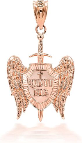 Certified 10k Gold Saint Michael Archangel Wings Cross Sword Shield"QUIS UT DEUS" Pendant in Saudi Arabia