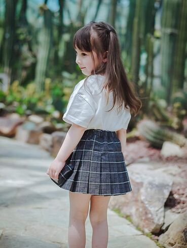 تنانير مدرسية صغيرة منقوشة ذات ثنيات للفتيات الكبيرات من Gothden مع تنورة مريحة قابلة للتمدد مقاس 2-14 سنة in Kuwait