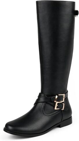 أحذية JOY IN LOVE النسائية المسطحة حتى الركبة، أحذية طويلة للشتاء بكعب منخفض مكتنز in Kuwait