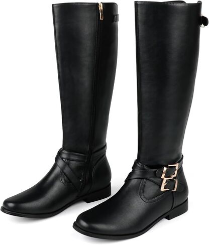 أحذية JOY IN LOVE النسائية المسطحة حتى الركبة، أحذية طويلة للشتاء بكعب منخفض مكتنز in Kuwait