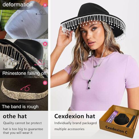 قبعة رعاة البقر باللون الأسود من حجر الراين للنساء وقبعة راعية البقر من حجر الراين ذات شراشيب لامعة وتغليف صندوق هدايا لراعية البقر ديسكو in Kuwait