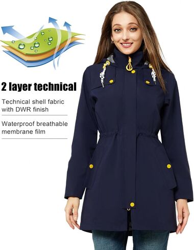 ATLASLAVA Rain Jacket Women Waterproof Long Lightweight Raincoat Hooded Windbreaker Outdoor Trench Coat in Saudi Arabia