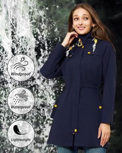 ATLASLAVA Rain Jacket Women Waterproof Long Lightweight Raincoat Hooded Windbreaker Outdoor Trench Coat in Saudi Arabia