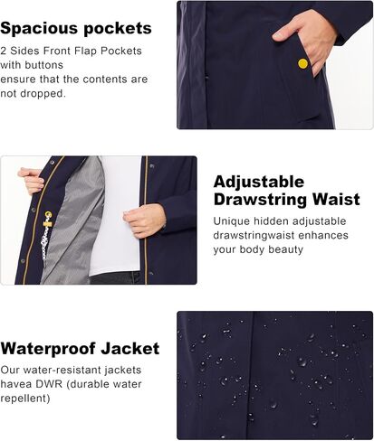 ATLASLAVA Rain Jacket Women Waterproof Long Lightweight Raincoat Hooded Windbreaker Outdoor Trench Coat in Saudi Arabia