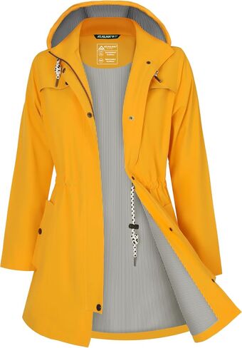 ATLASLAVA Rain Jacket Women Waterproof Long Lightweight Raincoat Hooded Windbreaker Outdoor Trench Coat in Saudi Arabia