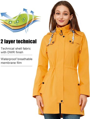 ATLASLAVA Rain Jacket Women Waterproof Long Lightweight Raincoat Hooded Windbreaker Outdoor Trench Coat in Saudi Arabia