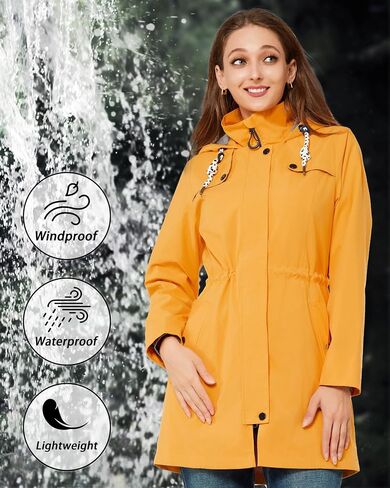 ATLASLAVA Rain Jacket Women Waterproof Long Lightweight Raincoat Hooded Windbreaker Outdoor Trench Coat in Saudi Arabia