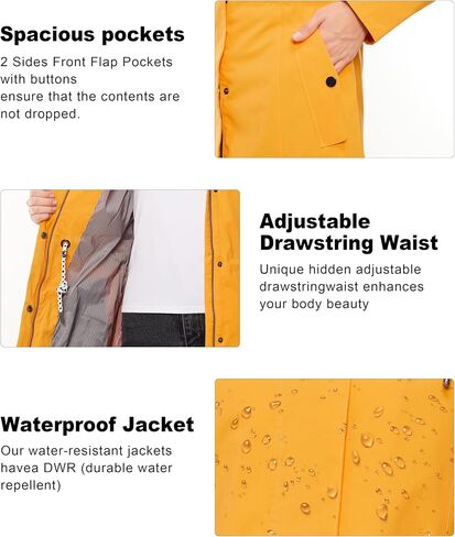 ATLASLAVA Rain Jacket Women Waterproof Long Lightweight Raincoat Hooded Windbreaker Outdoor Trench Coat in Saudi Arabia