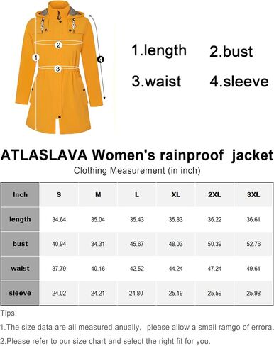 ATLASLAVA Rain Jacket Women Waterproof Long Lightweight Raincoat Hooded Windbreaker Outdoor Trench Coat in Saudi Arabia