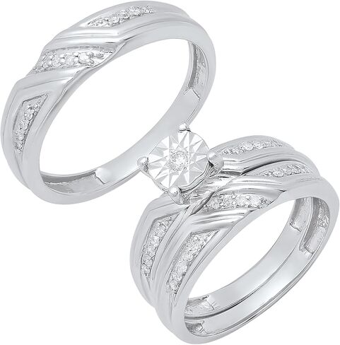 مجموعة Dazzlingrock 0.25 قيراط (ctw) مجموعة دائرية من الألماس الأبيض على شكل رأس دائرة وخطوبة ثلاثية للزوجين من الفضة الإسترليني عيار 925 in Kuwait