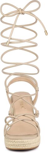 Allegra K Women's Lace Up Platform Square Heel Espadrilles Wedge Sandals in Kuwait