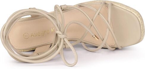 Allegra K Women's Lace Up Platform Square Heel Espadrilles Wedge Sandals in Kuwait
