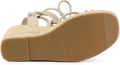 Allegra K Women's Lace Up Platform Square Heel Espadrilles Wedge Sandals in Kuwait