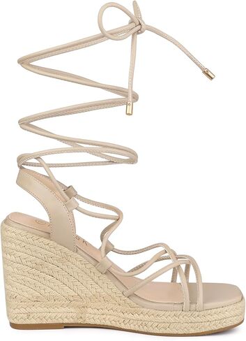 Allegra K Women's Lace Up Platform Square Heel Espadrilles Wedge Sandals in Kuwait