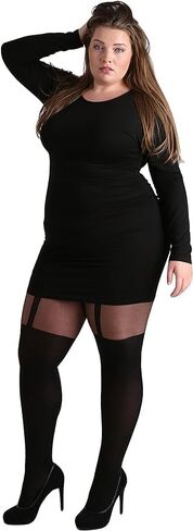 لباس ضيق ذو تأثير الحمالات مقاس كبير، أسود. جوارب طويلة ذات تأثير عالي للفخذ. المقاسات XL-5XL [صنع في إيطاليا] in Kuwait