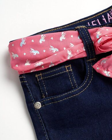 شورت البنات من dELiA*s - شورت جينز من قماش الدنيم المطاطي مع حزام وشاح (7-16) in Kuwait