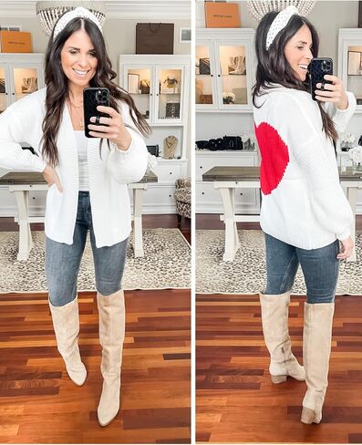 Nulibenna Women Knitted Heart Patch Open Front Long Sleeve Chunky Oversized Cardigan Sweater Loose Valentine Outerwear Coat in Saudi Arabia