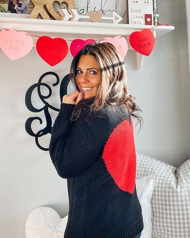 Nulibenna Women Knitted Heart Patch Open Front Long Sleeve Chunky Oversized Cardigan Sweater Loose Valentine Outerwear Coat in Kuwait