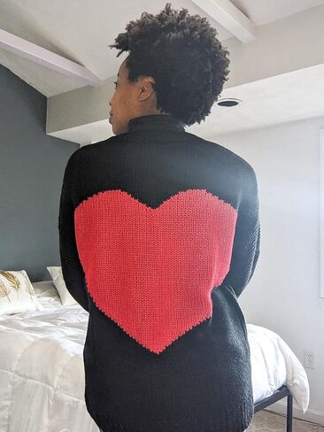 Nulibenna Women Knitted Heart Patch Open Front Long Sleeve Chunky Oversized Cardigan Sweater Loose Valentine Outerwear Coat in Kuwait