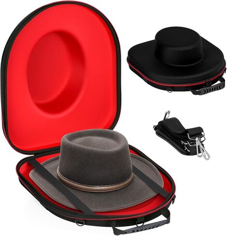 Qriocioa Cowboy Hats Proof Box for Travel - Crush Proof Cowboy Hat Case Box Carrier Case Protects up to 2 Cowboy Hats for Stetson with ID Slot, Carrying Handle, Adjustable Carry Strap - Large in Kuwait