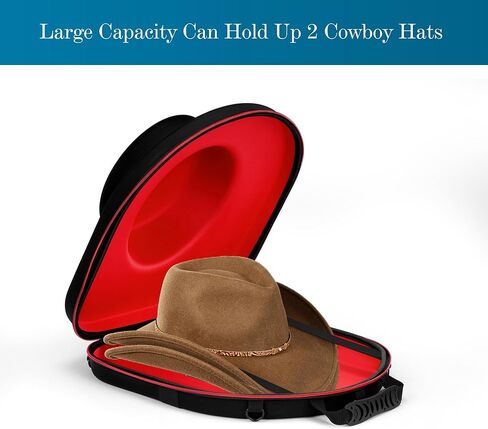 Qriocioa Cowboy Hats Proof Box for Travel - Crush Proof Cowboy Hat Case Box Carrier Case Protects up to 2 Cowboy Hats for Stetson with ID Slot, Carrying Handle, Adjustable Carry Strap - Large in Kuwait